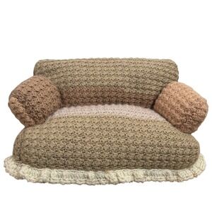 Vintage Couch 70s Colors Handmade Crocheted Furniture For Dolls Crochet Knit